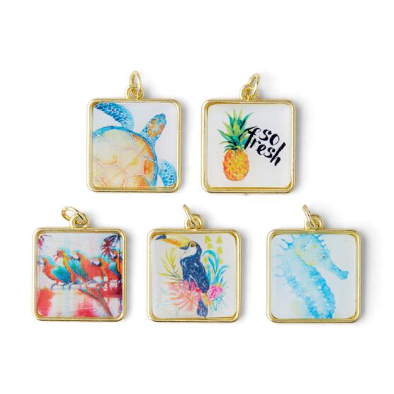 5ct Beach Square Charms With Gold Edges by hildie & jo, , hi-res, image 2