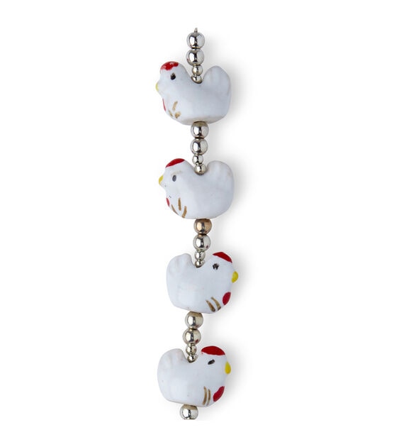 7" White Ceramic Rooster Strung Beads by hildie & jo, , hi-res, image 3