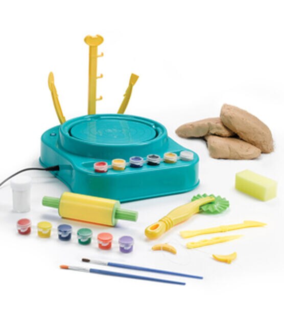 Pottery Wheel for Kids Complete Kit for Beginners, Gift for Kids, 2 Lbs.  Air Dry Clay, Sculpting Clay Tools, Apron, 