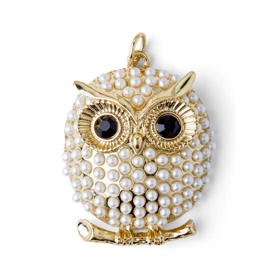 2" x 1" Gold Owl Pendant With Pearls & Black Stones by hildie & jo, , hi-res, image 2