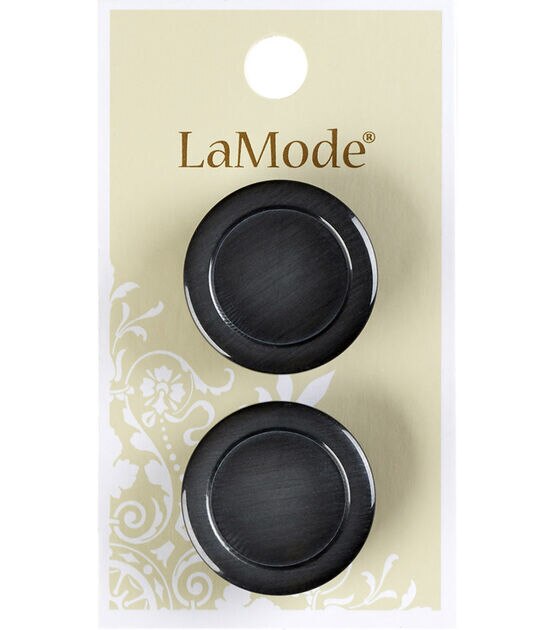 La Mode 1" Black & Gray Shank Buttons 2pk