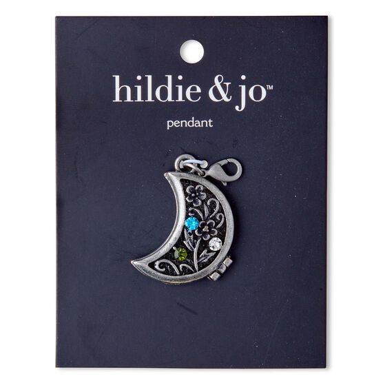 1" x 0.5" Antique Silver Moon Locket Pendant by hildie & jo