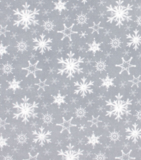 White Snowflakes on Gray Anti Pill Fleece Fabric
