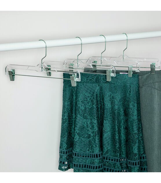 Honey Can Do 14" Clear Skirt & Pant Hanger With Clips 12pk, , hi-res, image 2