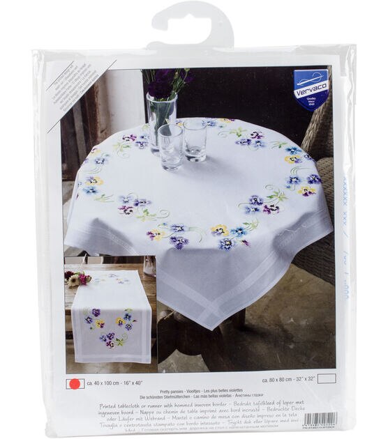 Vervaco 16" x 40" Pretty Pansies Table Runner Stamped Embroidery Kit