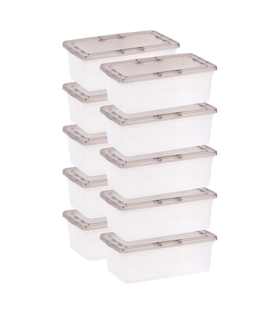 Iris 1.5 Gallon Clear Snap Top Plastic Storage Boxes With Gray Lid 10pk
