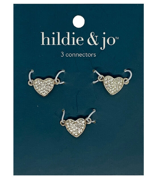3pk Silver Heart Shaped Rhinestone Jewelry Connectors by hildie & jo
