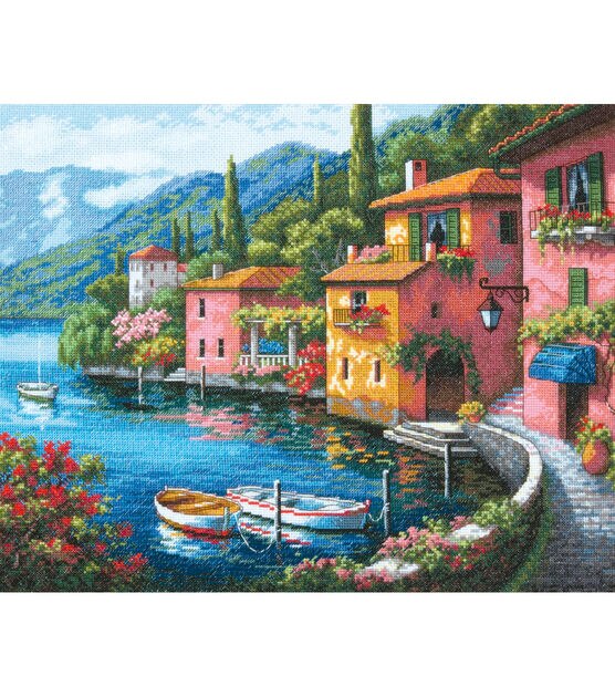 Dimensions 15" x 12" Lakeside Village Counted Cross Stitch Kit