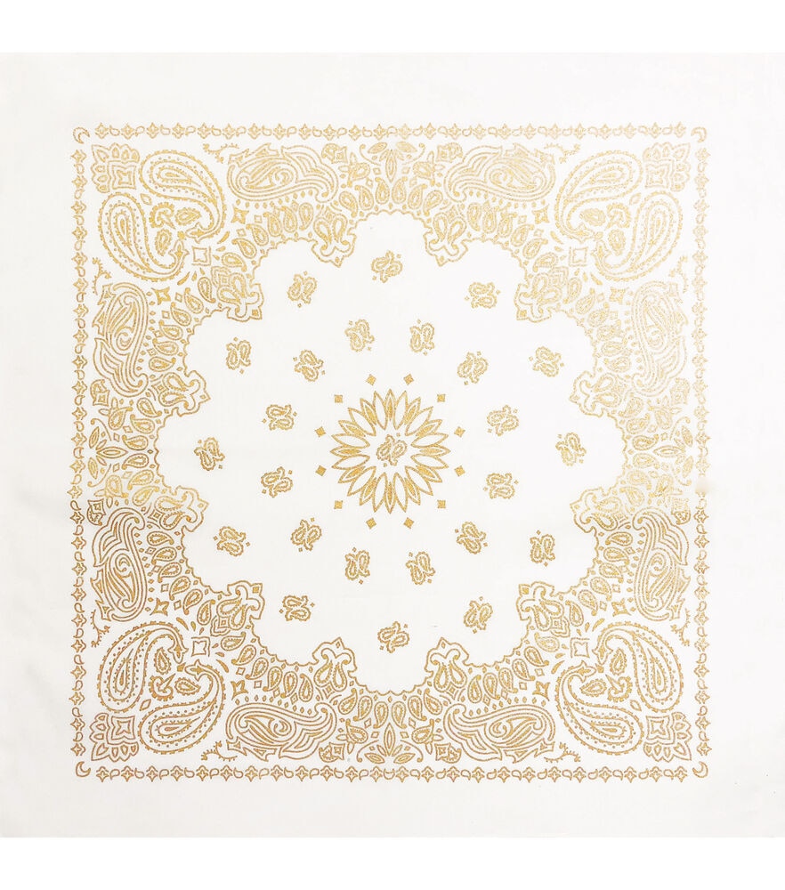 22" x 22" Cotton Paisley Bandana, White Gold Paisley, swatch