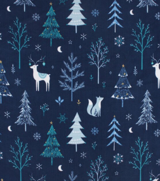 Winter Animals on Navy Anti Pill Fleece Fabric