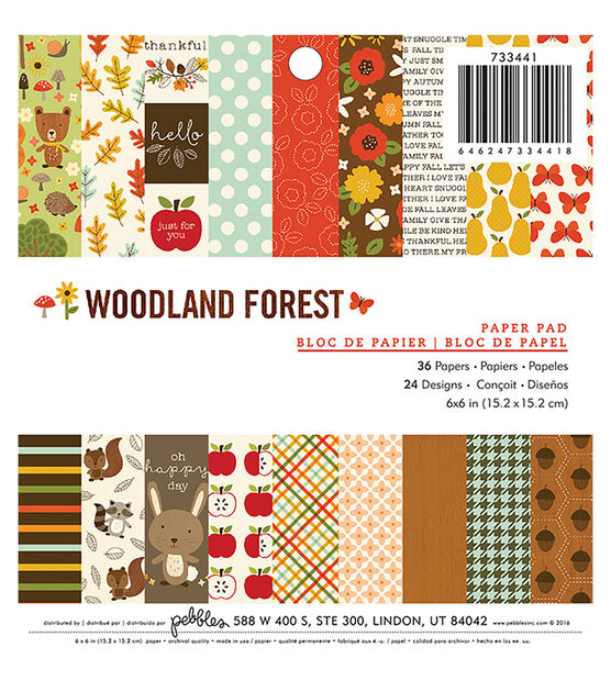 Pebbles 36 Sheet 6" x 6" Woodland Forest Cardstock Paper Pack