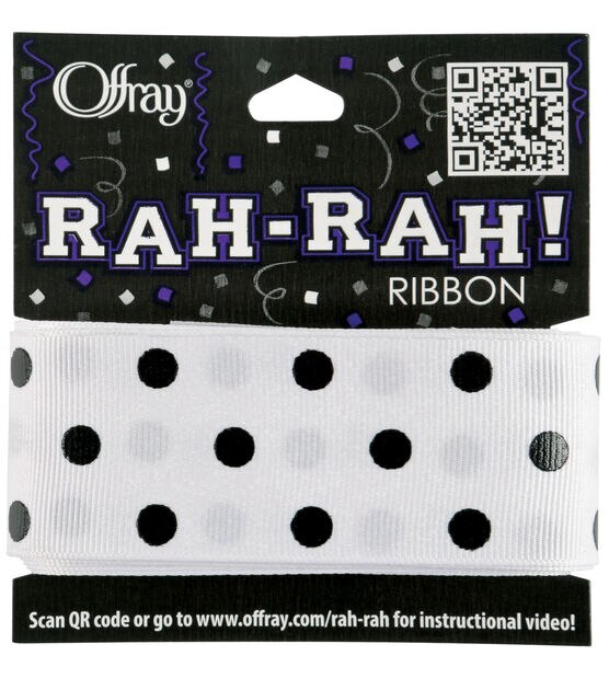 Rah Rah 1.5" x 9' White & Black Grosgrain Ribbon