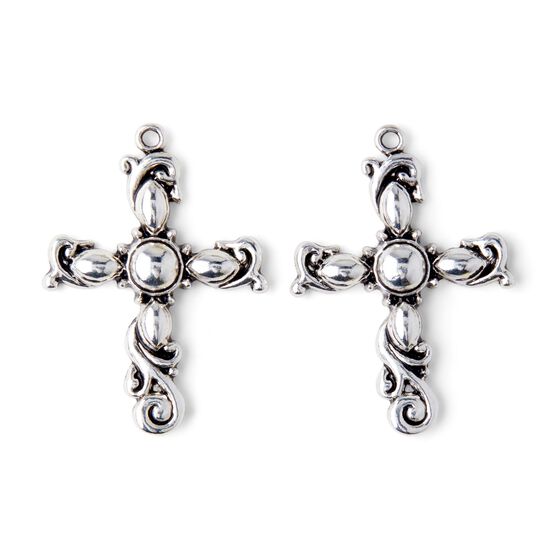 35mm x 45mm Silver Cross Pendants 2pk by hildie & jo, , hi-res, image 2