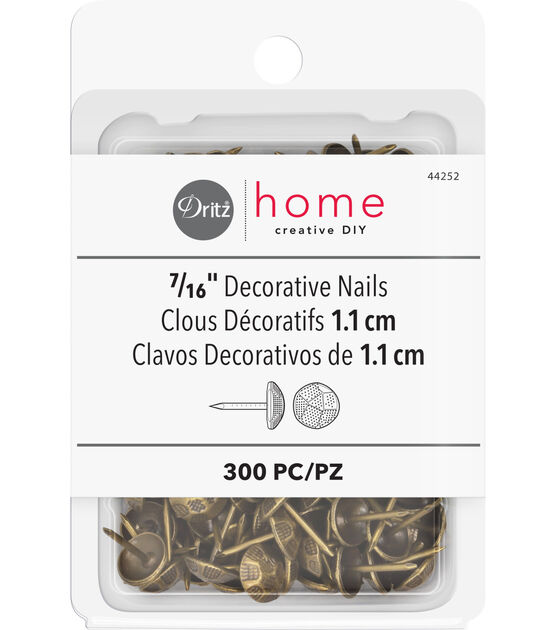 Dritz Home 7/16" Textured Decorative Nails, 300 pc, Antique Brass