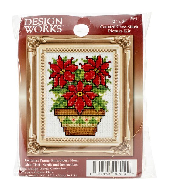 Design Works 2" x 3" Poinsettias Counted Cross Stitch Ornament Kit