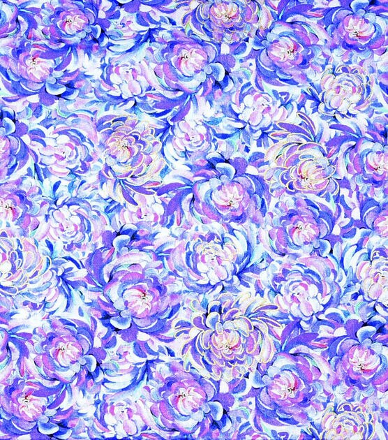 All Over Blooms Purple Metallic Premium Cotton Fabric, , hi-res, image 1