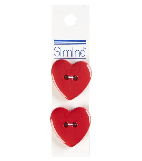 Blumenthal Lansing 1" Slimline Red Heart 2 Hole Buttons 2pk