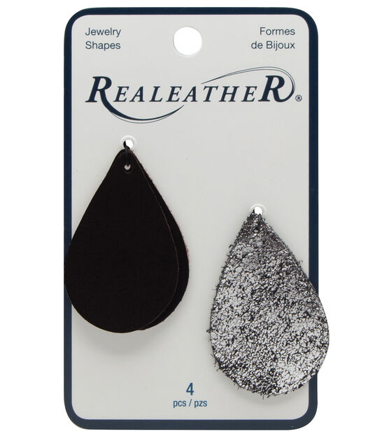 Realeather 2pk Teardrop Shapes Black Silver Crackle