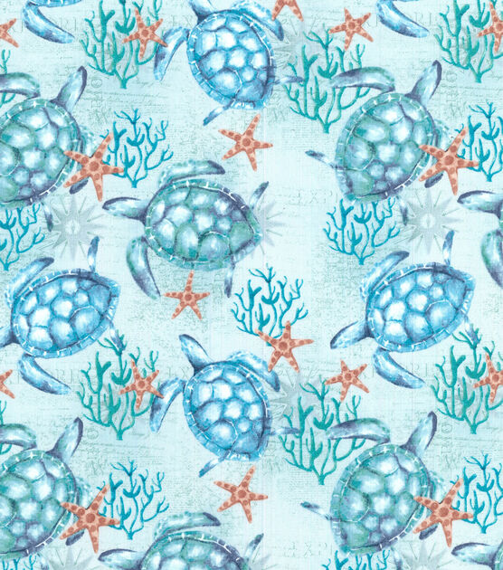 Novelty Cotton Fabric Sea Turtles & Starfish, , hi-res, image 2