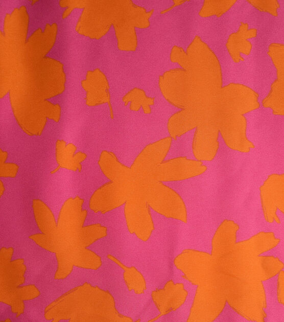 Pink & Orange Floral Lightweight Shiny Charmeuse Fabric, , hi-res, image 3