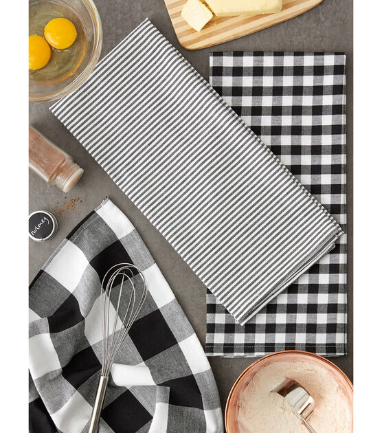 Design Imports Mixed Check Kitchen Towel Set Black & White, , hi-res, image 5
