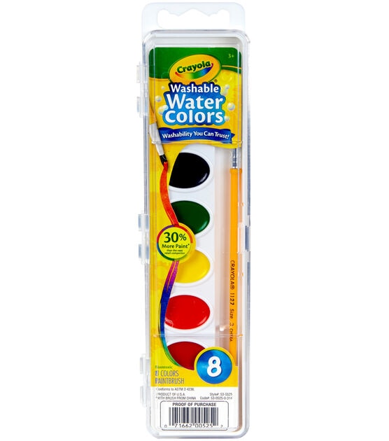 Crayola 9ct Washable Watercolors & Paint Brush