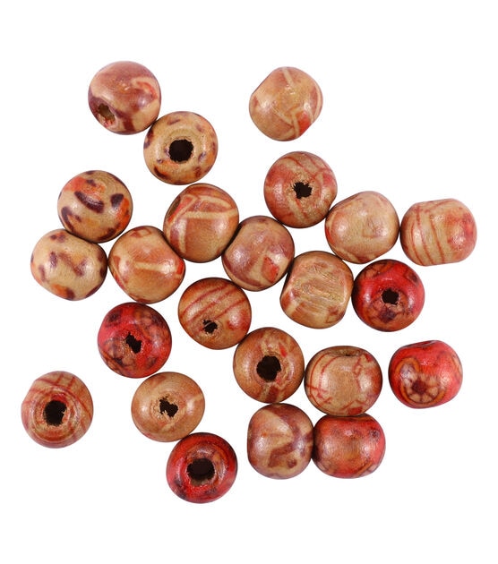 9mm Red & Natural Large Hole Wood Barrel Beads 60pc by hildie & jo