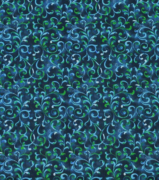 Teal Tonal Vines Quilt Cotton Fabric by Keepsake Calico, , hi-res, image 2