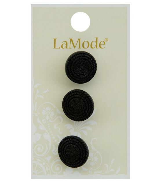 La Mode 5/8" Black Round Shank Buttons 3pk