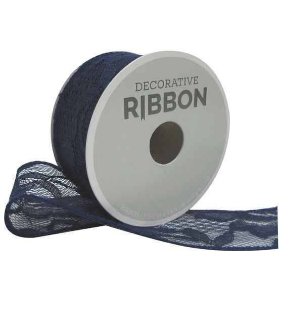 Decorative Ribbon 1.5''x15' Lace Ribbon Navy