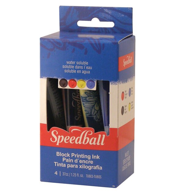 Speedball Water-Soluble Block Printing Ink Starter Set, 4-Color Set,  1.25-Ounce Tubes