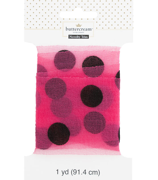 Buttercream Luxe Craft Organza Trim 2'' Black Flocked Dots on Pink