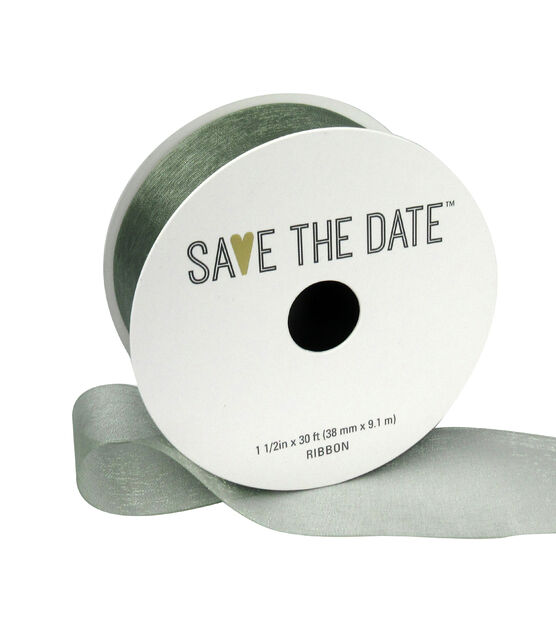 Save the Date 1.5" x 30' Eucalyptus Sheer Ribbon