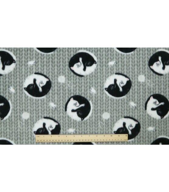 Yin Yang Cats on Gray Anti Pill Fleece Fabric, , hi-res, image 4