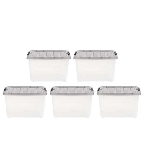 Iris 40qt Stack & Pull Clear Storage Boxes With Gray Lid 5pk
