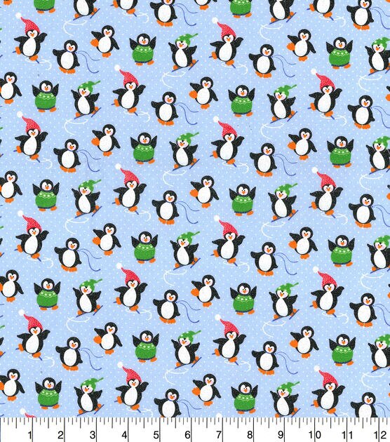 Fabric Traditions Glitter Ice Skating Penguins Christmas Cotton Fabric