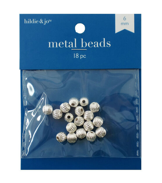 6mm Silver Corrugated Metal Beads 18pc by hildie & jo