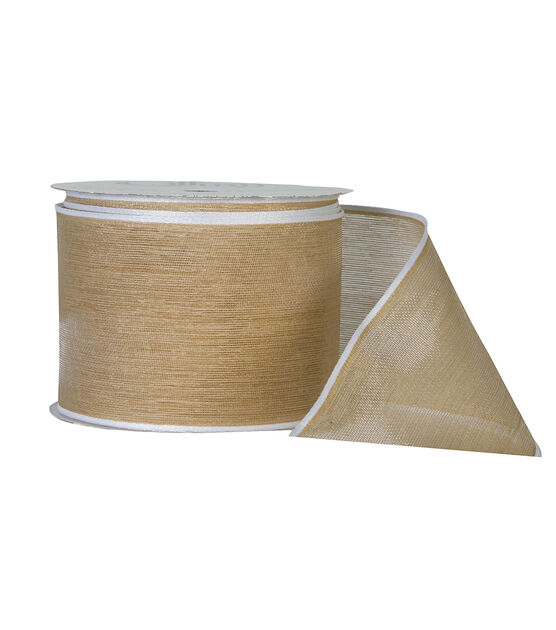 Offray 2.25"x9' Colored Edge San Marino Woven Solid Wired Edge Ribbon Oat