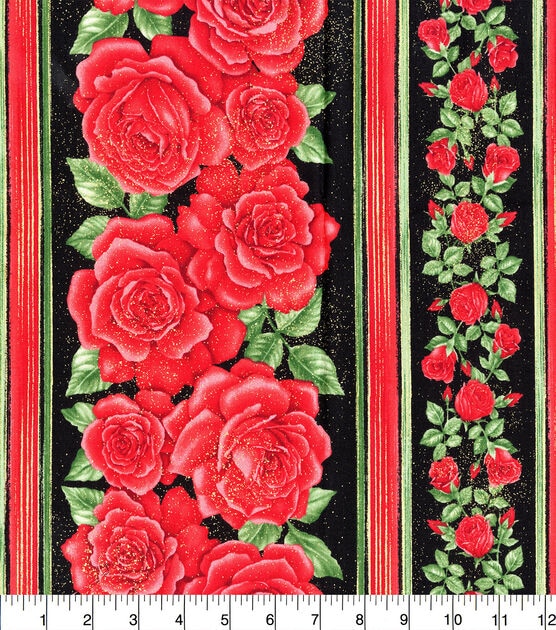 Hi Fashion Floral Rose Stripe Premium Print Metallic Cotton Fabric, , hi-res, image 2