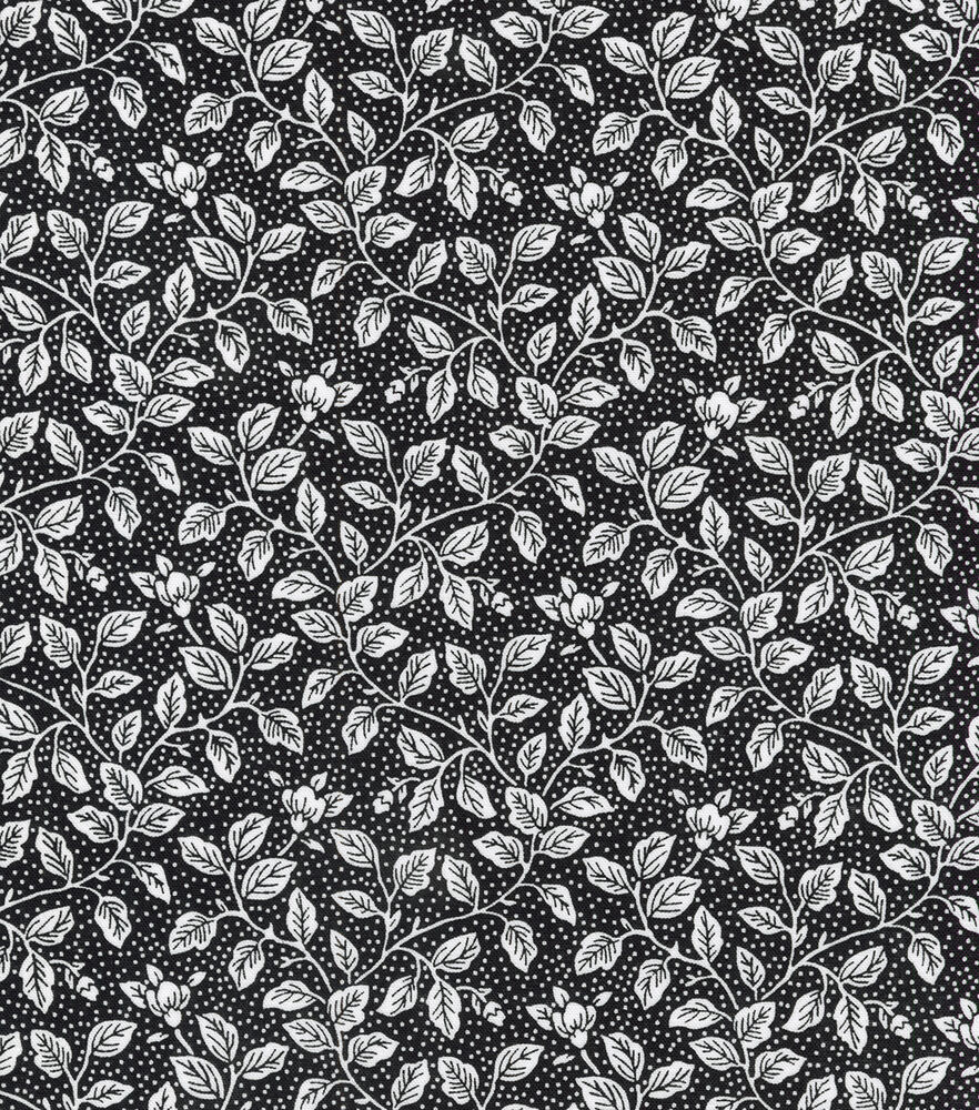 Robert Kaufman Foliage & Buds Quilt Cotton Fabric by Keepsake Calico, Black, swatch, image 1