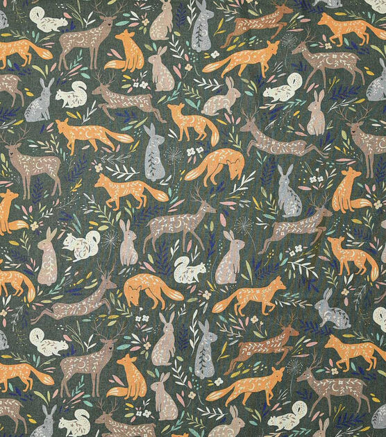 Heather McLaughlin Woodland Animals On Green Premium Print Fabric