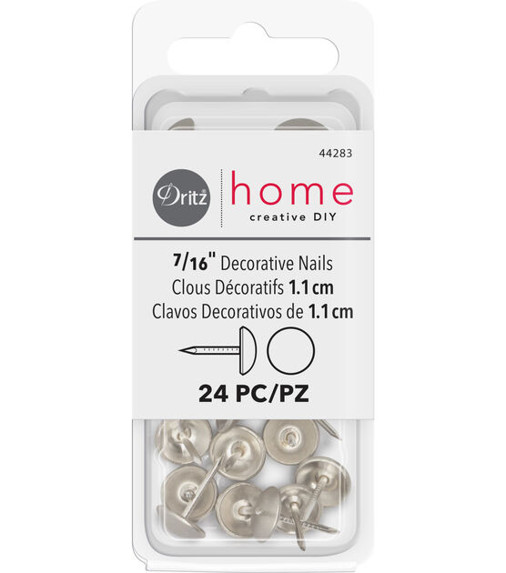 Dritz Home 7/16" Smooth Decorative Nails, 24 pc, Brushed Nickel