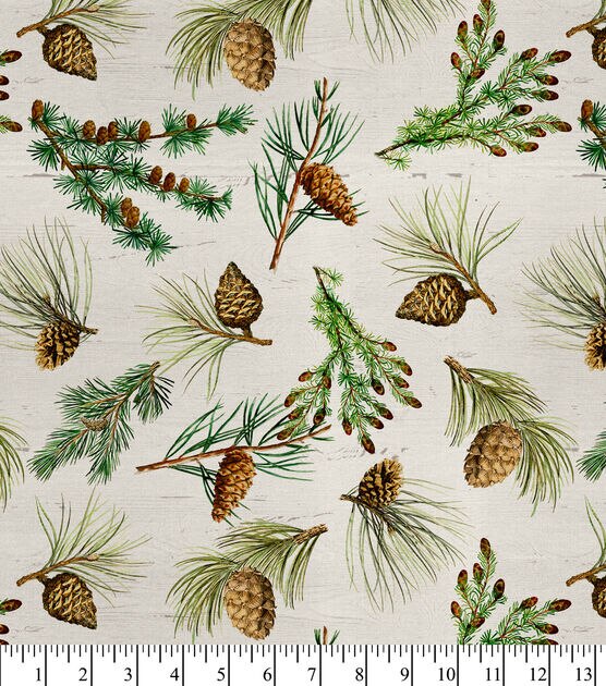 David Textiles Pinecone Christmas Glitter Cotton Fabric