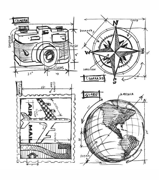 Tim Holtz Cling Rubber Stamp Set Travel Blueprint