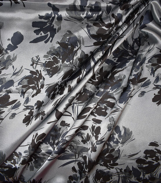 Blue Tonal Floral Shiny Charmeuse Silky Fabric, , hi-res, image 5