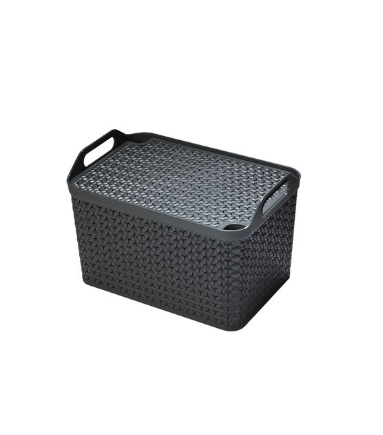 17" x 10" Charcoal Plastic Storage Basket With Lid by Top Notch