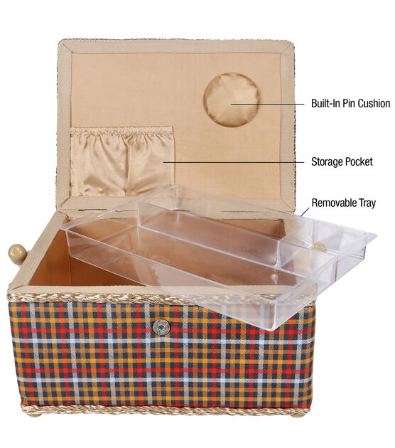 SINGER Medium Plaid Flannel Sewing Basket 10.25"x6", , hi-res, image 2