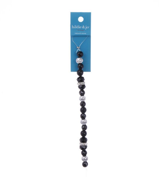 7" Black & Silver Glass Stone Bead Strand by hildie & jo