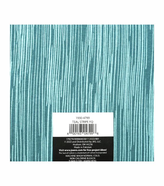 18" x 21" Teal Striped Cotton Fabric Quarter 1pc by Keepsake Calico, , hi-res, image 2