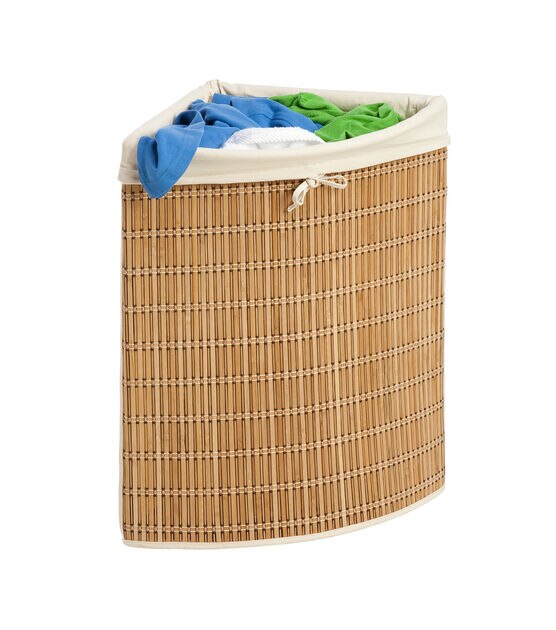 Honey Can Do 24" Natural Bamboo Wicker Corner Hamper With Laundry Bag
